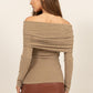 HYFVE Fuzzy Off Shoulder Textured Knit Top