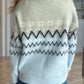 Chevron Contrast Round Neck Long Sleeve Sweater