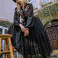 Embroidered Polka Dot Tie Neck Long Sleeve Midi Dress
