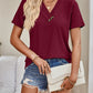 Full Size Eyelet V-Neck Short Sleeve Top