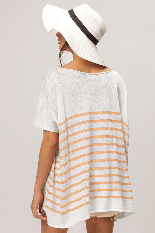BiBi V Neck Striped Short Sleeve Top - Brand BiBi
