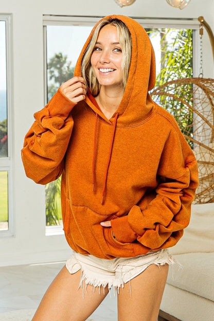 BiBi Ruched Long Sleeve Washed Fleece Hoodie - Brand BiBi