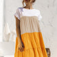Color Block Round Neck Ruffle Hem Dress