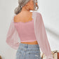 Mesh Sweetheart Neck Flounce Sleeve Top