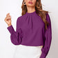 Ruched Mock Neck Long Sleeve Blouse