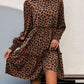 Frill Printed Mock Neck Long Sleeve Mini Dress