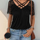 Lace Detail V-Neck Short Sleeve T-Shirt