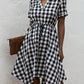 Plaid Notched Short Sleeve Dress