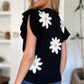 Double Take Full Size Ruffled Flower Round Neck Cap Sleeve Sweater
