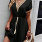 Devine Contrast Trim V-Neck Short Sleeve Mini Dress