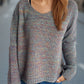 Heathered V-Neck Long Sleeve Sweater