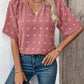 Swiss Dot Notched Half Sleeve Blouse