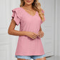 Eyelet Layered Flutter Sleeve V-Neck Knit Top