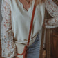 V Neck Lace Balloon Sleeve Blouse
