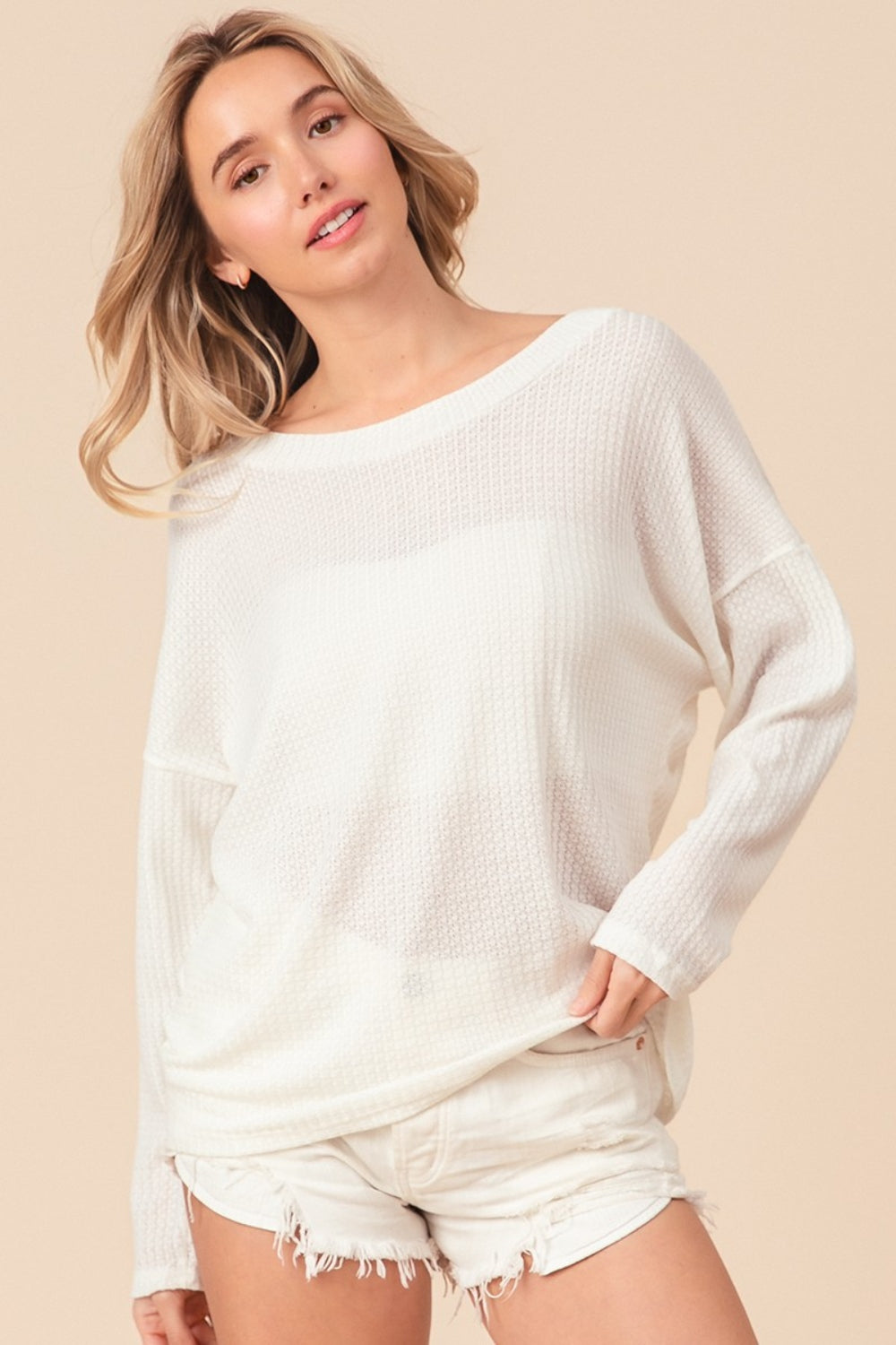 BiBi Waffled Backless Drawstring T-Shirt - Brand BiBi *