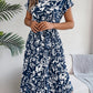 Tied Pleated Printed Short Sleeve Dress