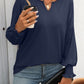 Textured Notched Lantern Sleeve T-Shirt