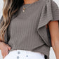 Textured Round Neck Flounce Sleeve Blouse