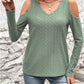 Full Size Eyelet V-Neck Cold Shoulder T-Shirt
