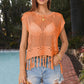 Openwork Cap Sleeve Knit Cover Up with Tassel