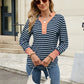 Contrast Striped Notched Long Sleeve Top