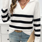 Striped Collared Neck Long Sleeve Sweater