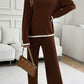 Contrast Trim Round Neck Top and Pants Set