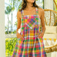BiBi Bleached Vintage Plaid Wide Leg Overalls with Pockets - Brand BiBi