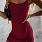 Drawstring Scoop Neck Spaghetti Strap Knit Mini Dress