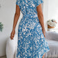 Tied Pleated Printed Short Sleeve Dress
