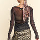 Davi & Dani Glitter Mesh Lettuce Hem Long Sleeve Top