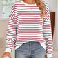 Lovelet Striped Round Neck Long Sleeve Sweatshirt