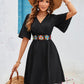 Black Surplice Flutter Sleeve Mini Dress