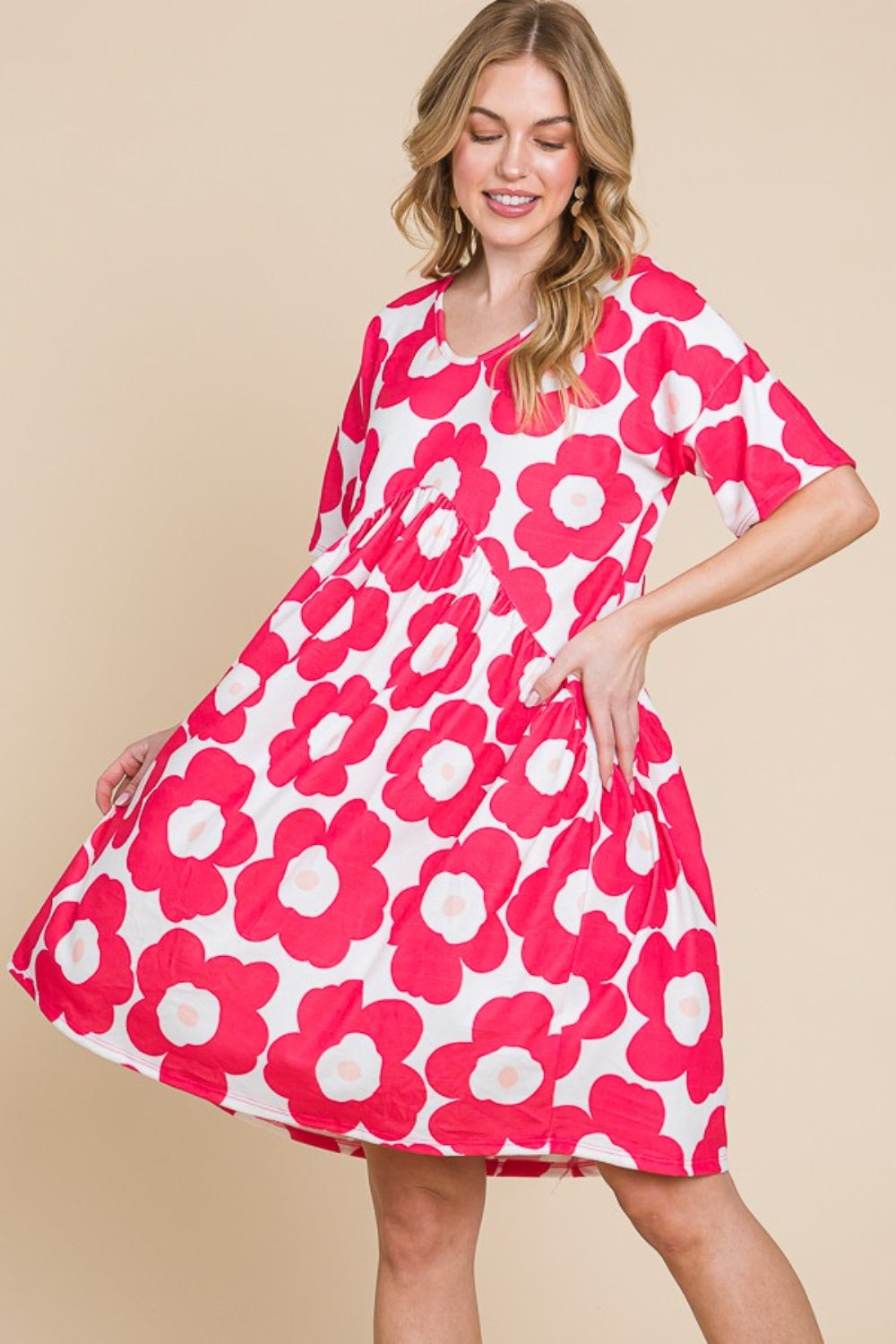 BOMBOM Flower Print Ruched Dress *