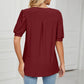 Eyelet Short Puff Sleeve Notched Neck Top
