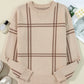 Plaid Round Neck Dropped Shoulder Sweater