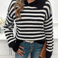 Striped Collared Neck Long Sleeve Sweater