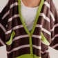 Contrast Stripes Button Down Long Sleeve Cardigan