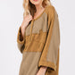 SAGE + FIG Star Applique Patch Exposed Seam Waffle Knit Top