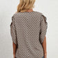Full Size Lace Detail Printed V-Neck Half Sleeve Khaki Blouse