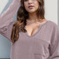 Double Take Striped Notched Long Sleeve T-Shirt