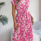 Tied Pleated Printed Short Sleeve Dress