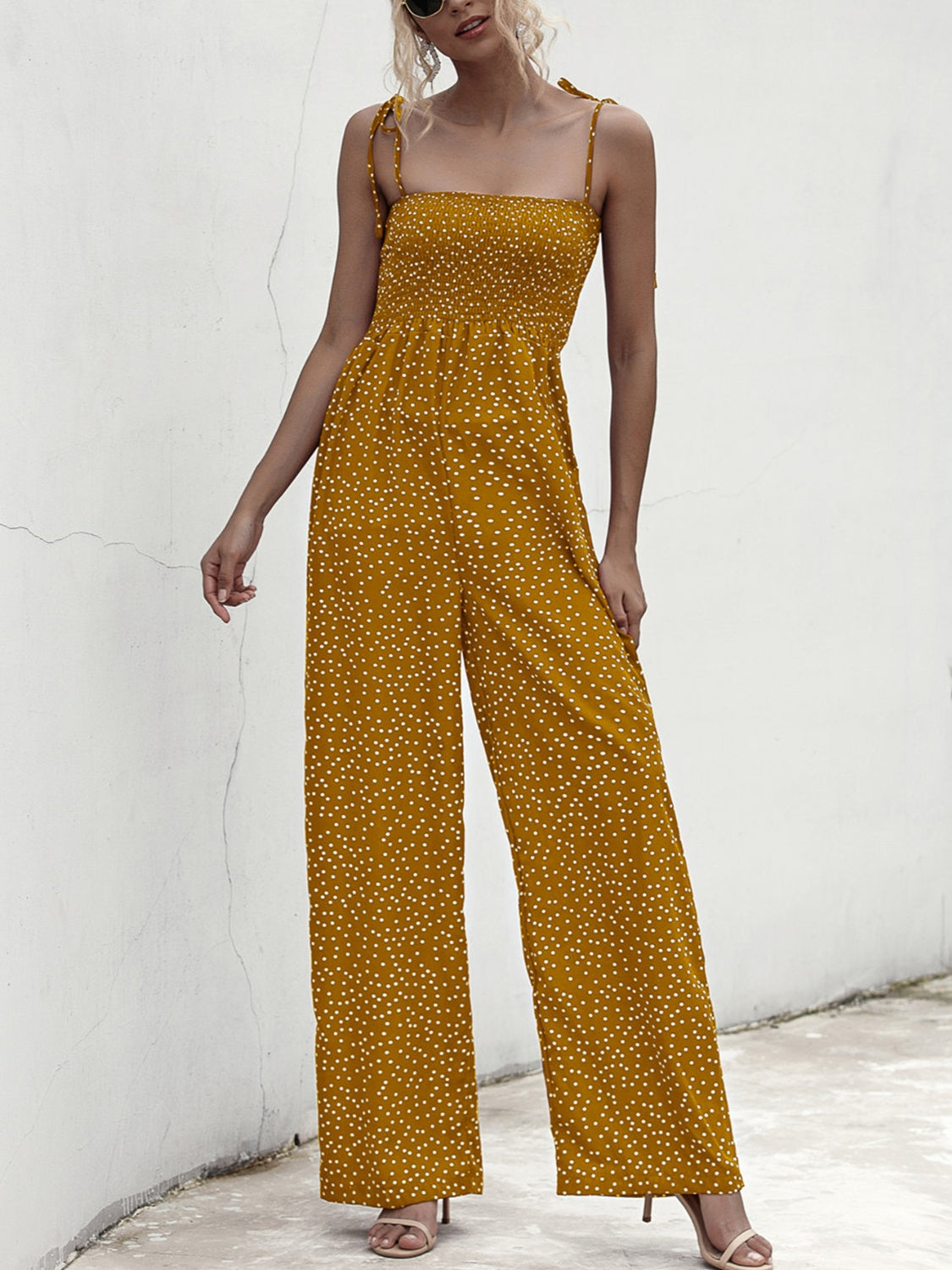 Beautiful Bea Square Neck Spaghetti Strap Jumpsuit