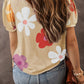 Flower Round Neck Short Sleeve Blouse