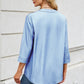 Notched Three-Quarter Sleeve Denim Top