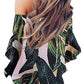 Tied Printed Off-Shoulder Half Sleeve Blouse