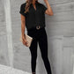 Full Size Notched Short Sleeve Blouse