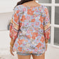 Plus Size Printed Tie Neck Balloon Sleeve Blouse