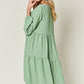 Double Take Full Size V-Neck Balloon Sleeve Tiered Dress