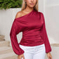 Drawstring One Shoulder Long Sleeve Blouse